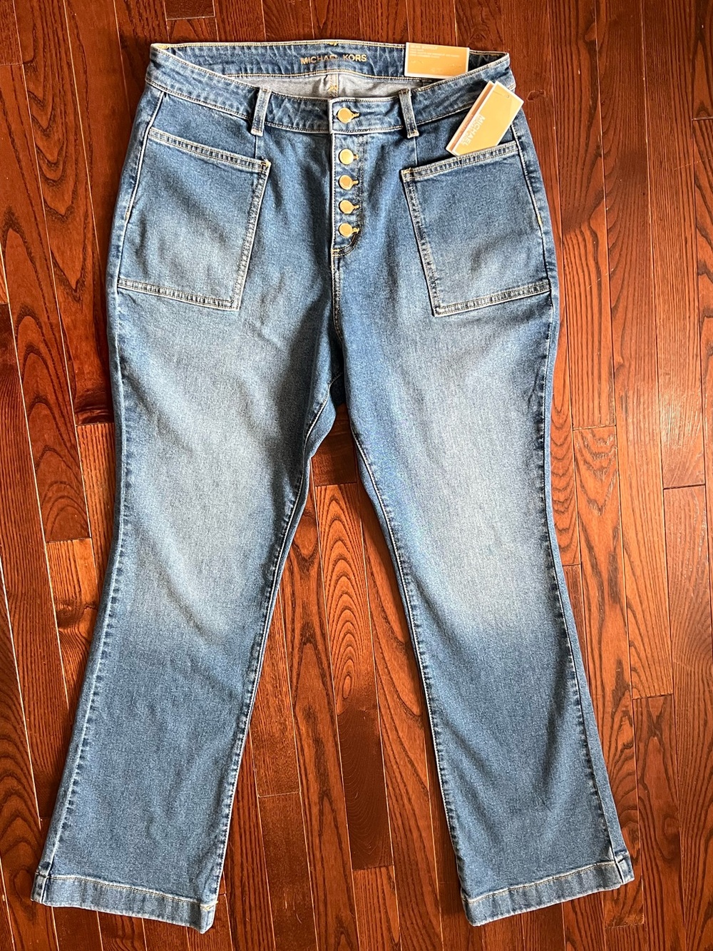 Michael Kors NWT High-Rise Selma Bootcut Jeans,Patch Pocket 14W, Light Blue Wash